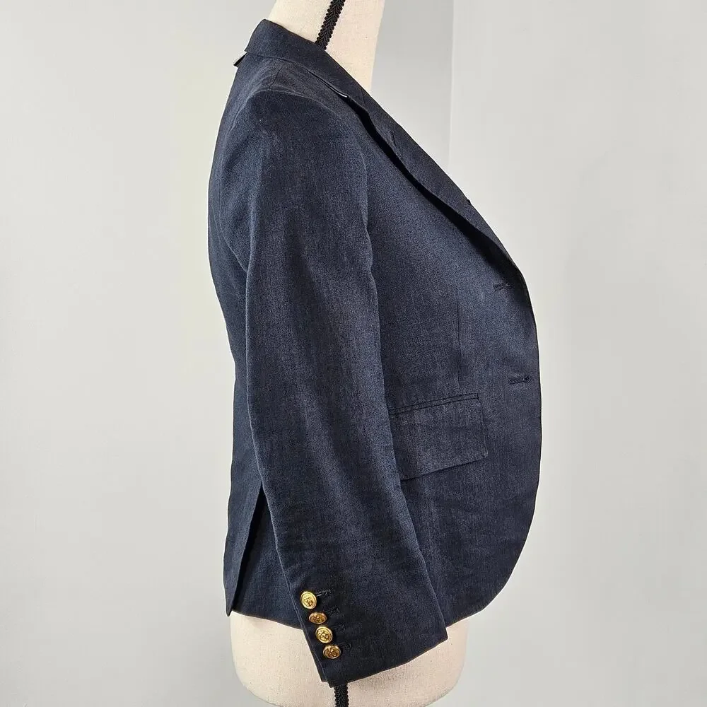 Thom Browne Women's Navy Blue Linen Nautical Blazer Jacket | Size‎ 0 | FLAWS
